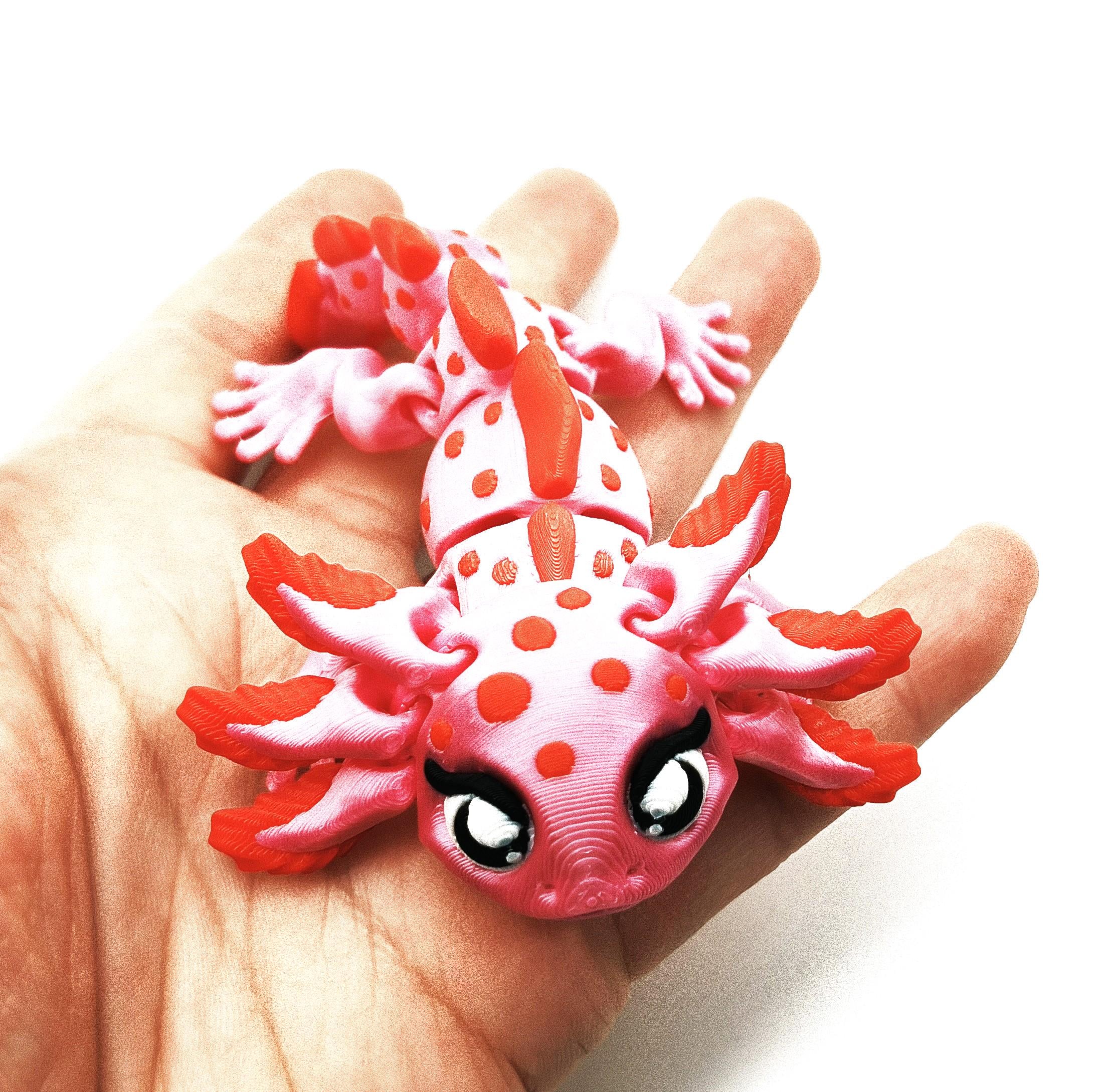 Axolotl-figuur – Roze en rood gevlekte flexibele fidget-axolotl – schattig salamandercadeau voor hem of haar – amfibie verzamelobject voor op het bureau